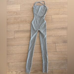 Ribbed Grey Skinny Jumpsuit - Scoop Neck